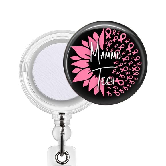 Handmade Accessories - Mammo Tech Badge Reel & Topper Mammography Technologist Pink Ribbon Gift